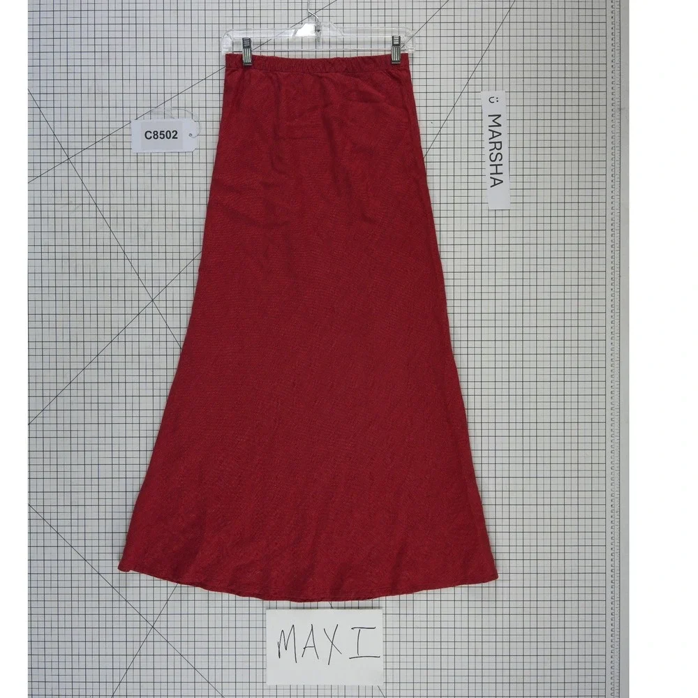 Eileen Fisher 100% Irish Linen Maxi Skirt Women's Size Small Red A-Line Elastic
